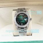 Replica Rolex Day-Date 41mm Gradient Green Dial Citizen 8215 Diamond Bezel Watch